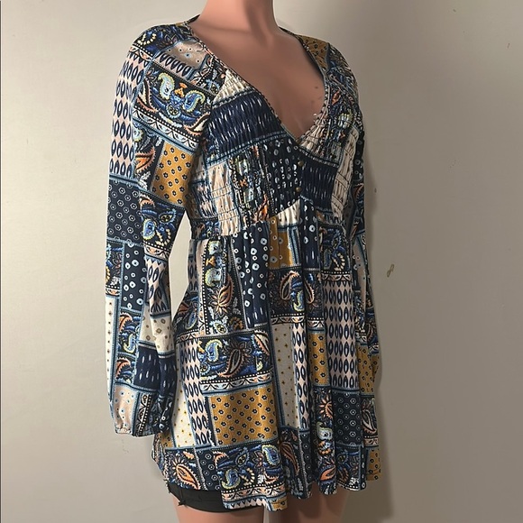 Melloday Women’s Baby Doll Mini Dress Puff Sleeve V-Neck Elastic Waist Size L - Picture 1 of 15